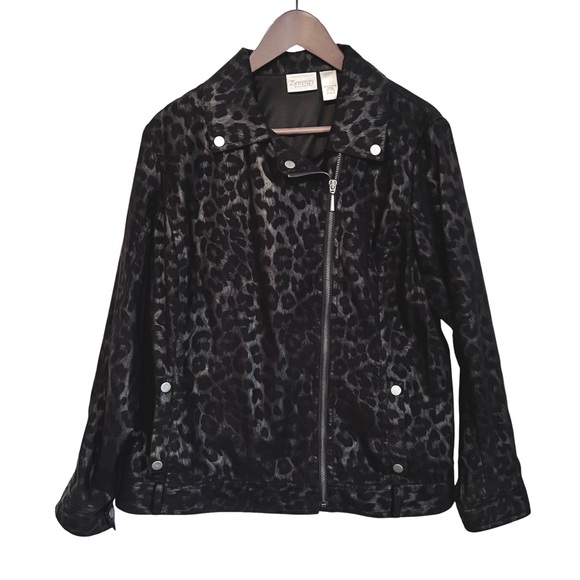 Zenergy by Chico's Jackets & Blazers - Stylish Black and Gray Leopard Print Zip Up Jacket